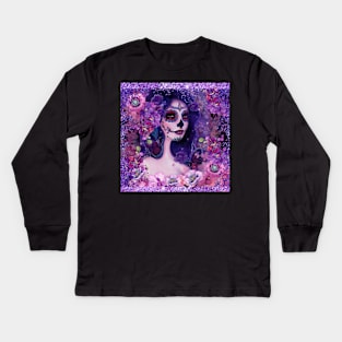 Cantania day of the dead girl with flowers by Renee Lavoie Kids Long Sleeve T-Shirt